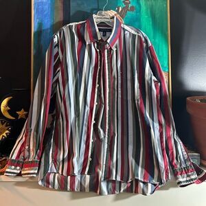 Vintage Y2K Tommy Hilfiger Red and Blue Striped Men's Shirt XL